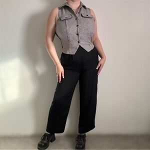 CITY TRIANGLES Vintage 90s Black White Houndstooth Preppy Straight Leg Jumpsuit